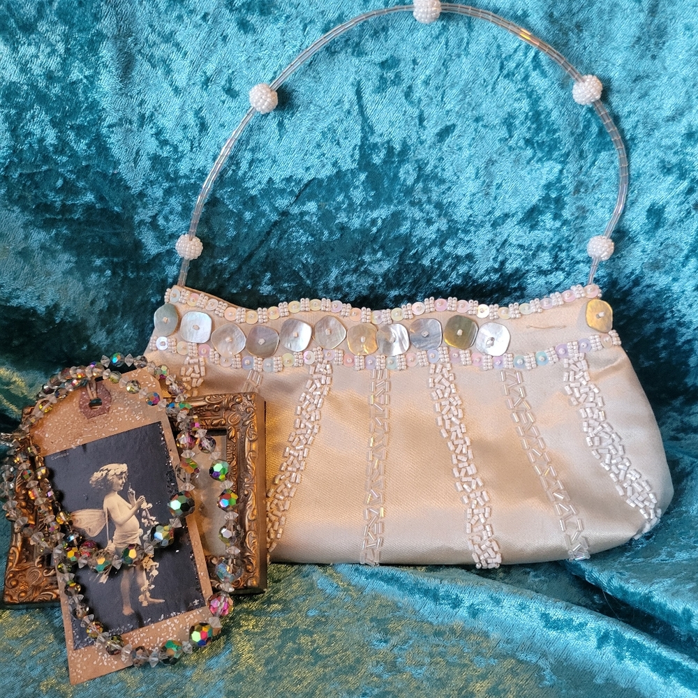Jessica McClintock Beaded Embellished Bag ~ MOP Buttons ~ See Notes*